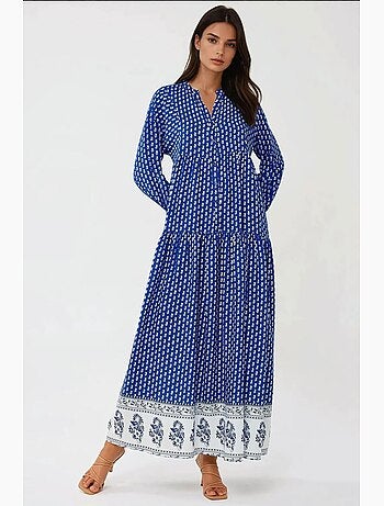 Vestido largo estampado con cuello en v hiccup