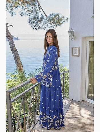 Vestido largo estampado con cuello en v hiccup