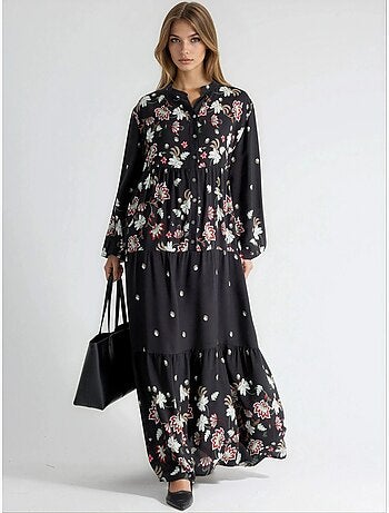 Vestido largo estampado con cuello en v hiccup