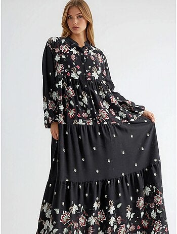 Vestido largo estampado con cuello en v hiccup