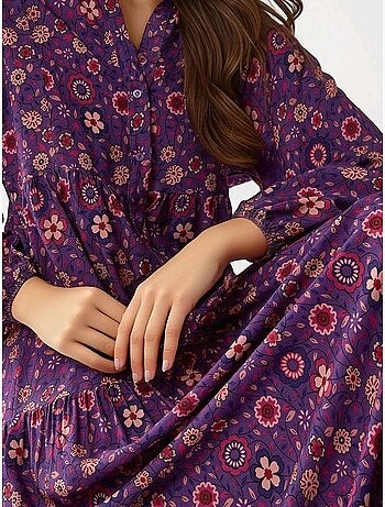 Vestido largo estampado con cuello en v y botones hiccup