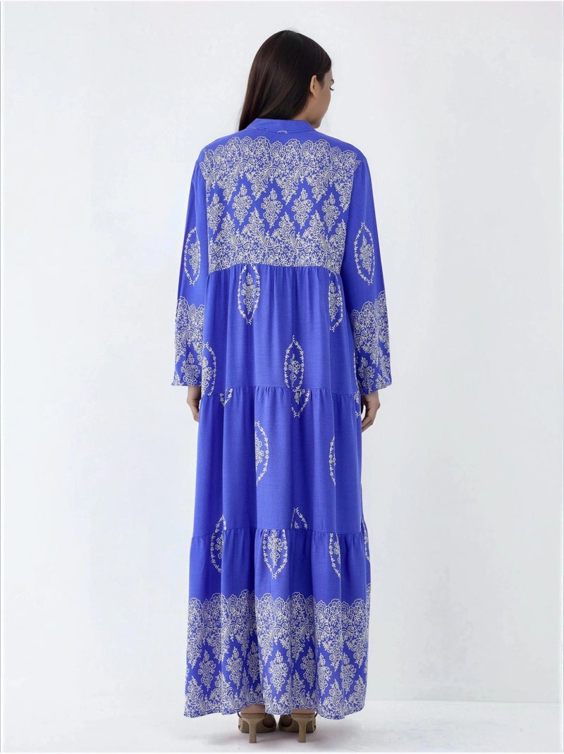 Vestido largo estampado con cuello en v y cierre de botones hiccup Azul eléctrico - Kiabi