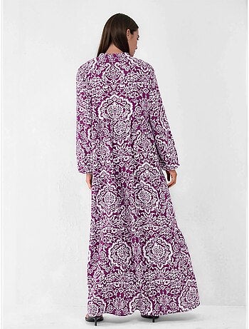 Vestido largo estampado con cuello en v y mangas largas hiccup