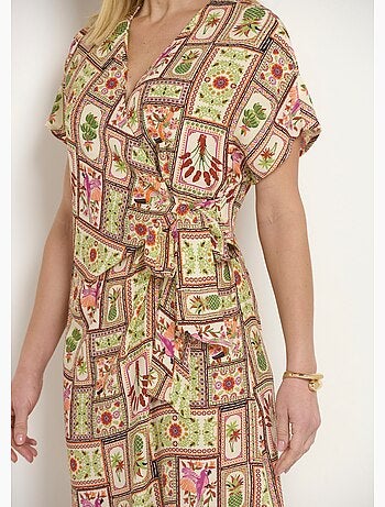 Vestido largo estampado con escote cruzado - Afibel