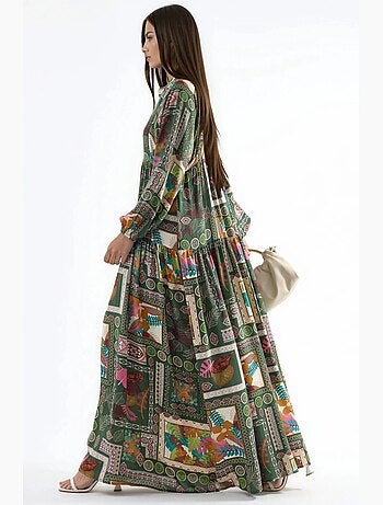 Vestido largo estampado con escote en v hiccup