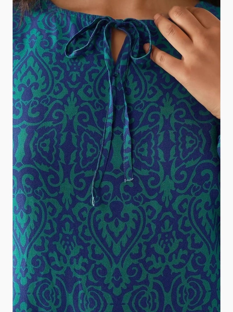 Vestido largo estampado de corte a con cuello redondo hiccup Verde oscuro - Kiabi