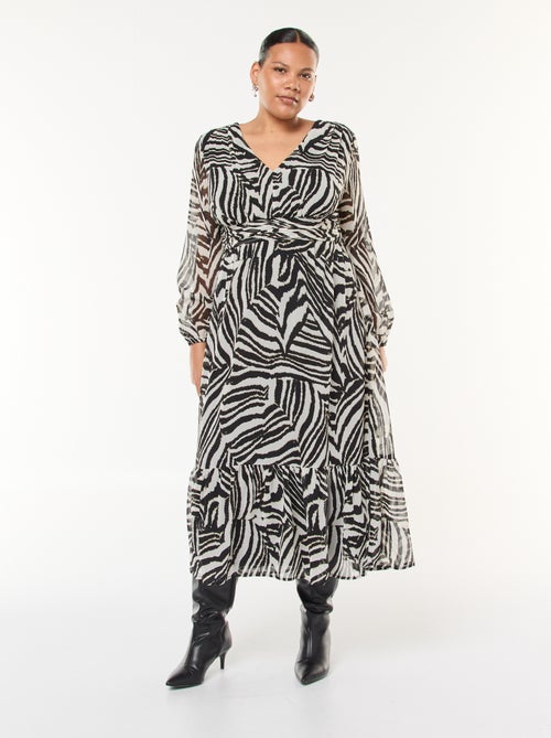 Vestido largo estampado de manga larga - Kiabi