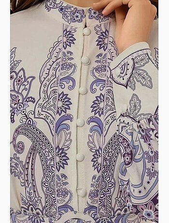 Vestido largo estampado de manga larga con cinturón hiccup
