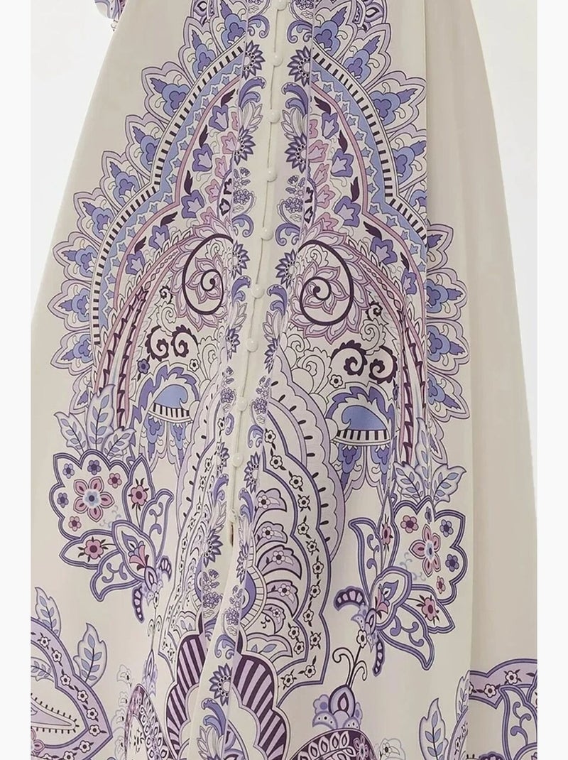 Vestido largo estampado de manga larga con cinturón hiccup Multicolor - Kiabi