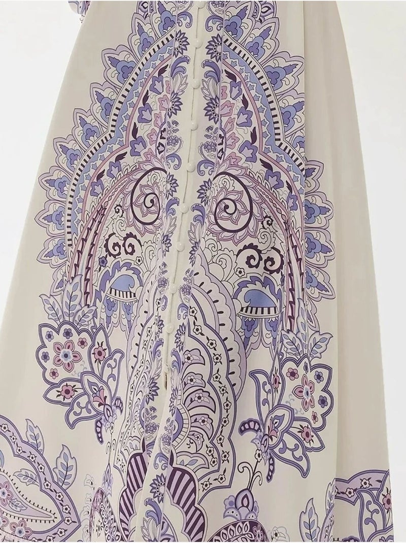 Vestido largo estampado de manga larga con cinturón Multicolor - Kiabi