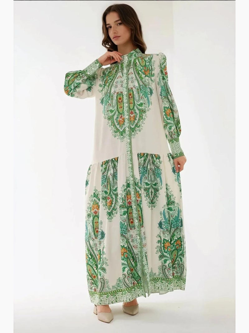 Vestido largo estampado de manga larga hiccup Verde - Kiabi