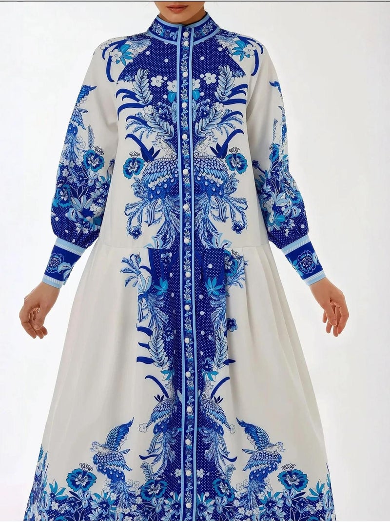 Vestido largo estampado de manga larga Multicolor - Kiabi