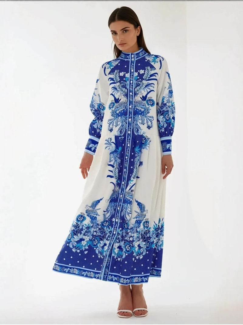 Vestido largo estampado de manga larga Multicolor - Kiabi
