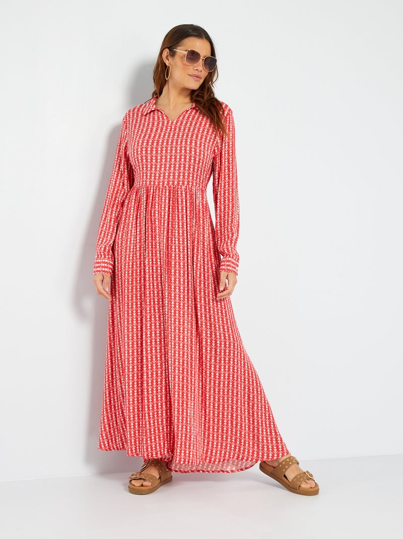 Vestido largo estampado de manga larga ROJO - Kiabi