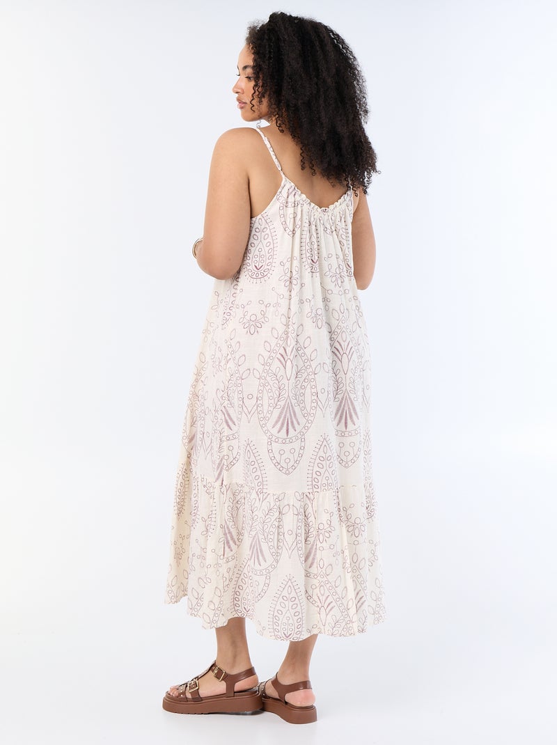 Vestido largo estampado de tirantes Beige - Kiabi