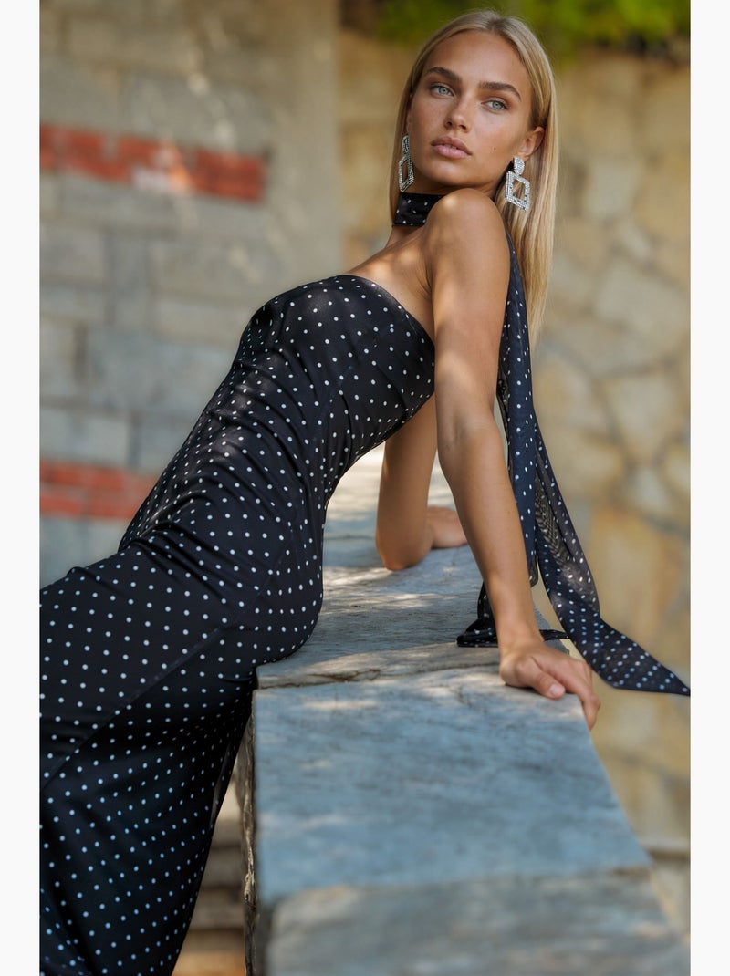 Vestido largo estampado sin tirantes hiccup Negro Blanco - Kiabi