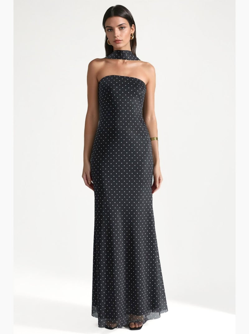 Vestido largo estampado sin tirantes hiccup Negro Blanco - Kiabi