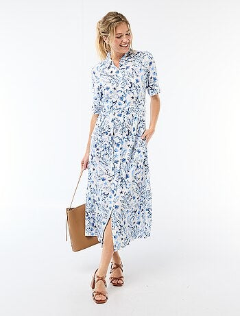 Vestido largo estilo camisa con cinturón para anudar