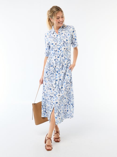 Vestido largo estilo camisa con cinturón para anudar - Kiabi