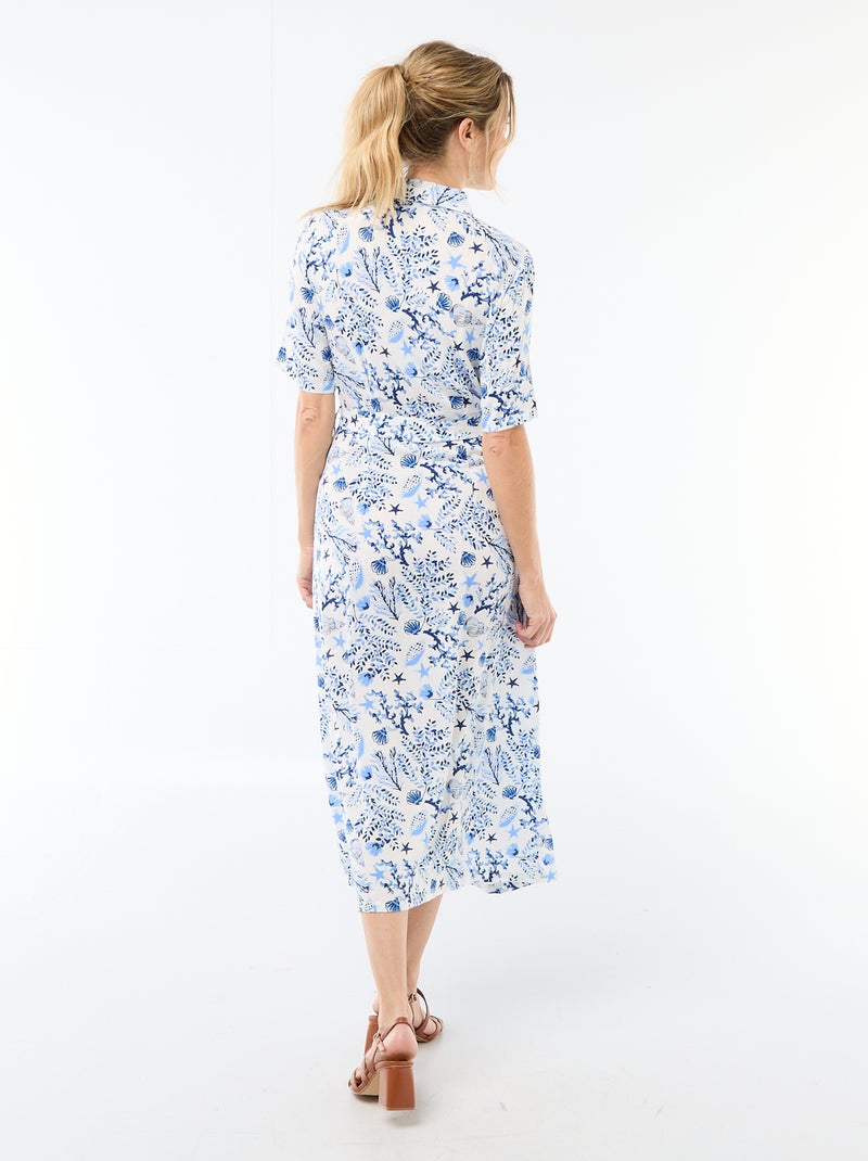 Vestido largo estilo camisa con cinturón para anudar Azul - Kiabi
