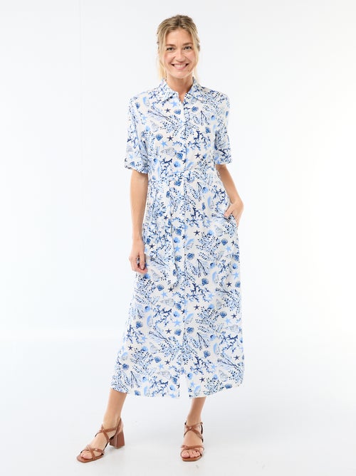 Vestido largo estilo camisa con cinturón para anudar - Kiabi