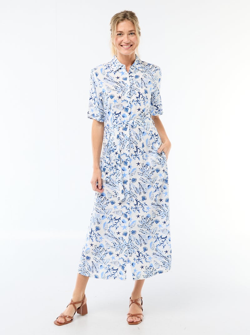 Vestido largo estilo camisa con cinturón para anudar Azul - Kiabi