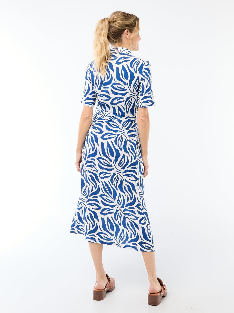 Vestido largo estilo camisa con cinturón para anudar Azul - Kiabi