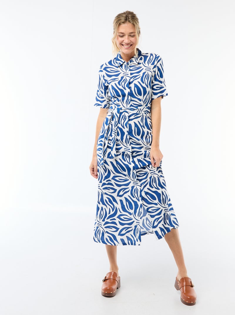 Vestido largo estilo camisa con cinturón para anudar Azul - Kiabi