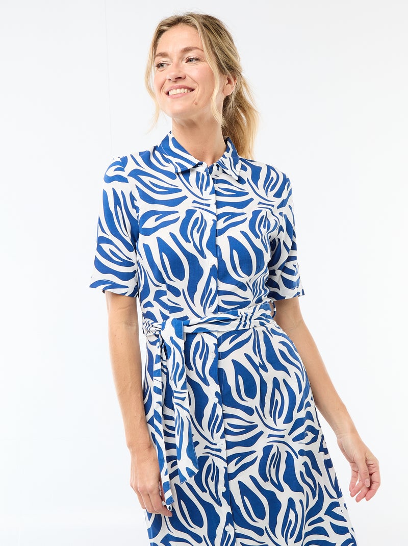 Vestido largo estilo camisa con cinturón para anudar Azul - Kiabi