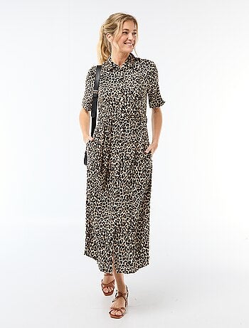 Vestido largo estilo camisa con cinturón para anudar