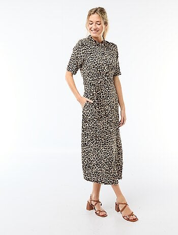 Vestido largo estilo camisa con cinturón para anudar