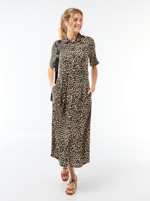 Vestido largo estilo camisa con cinturón para anudar - Kiabi