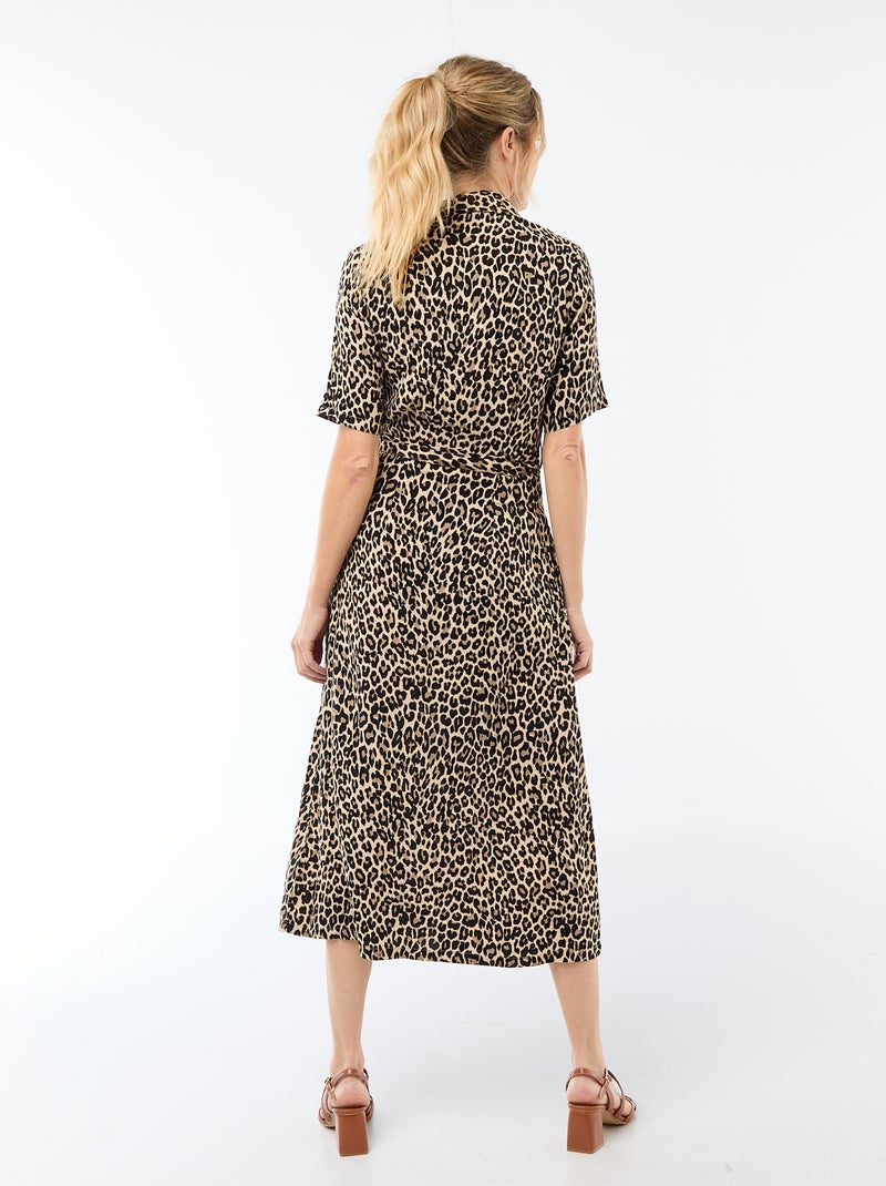 Vestido largo estilo camisa con cinturón para anudar Beige - Kiabi