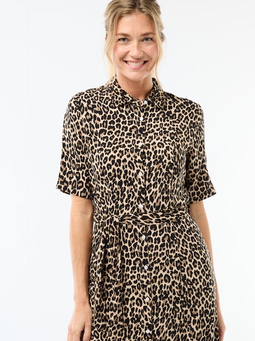 Vestido largo estilo camisa con cinturón para anudar - Kiabi