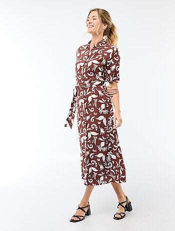 Vestido largo estilo camisa con cinturón para anudar