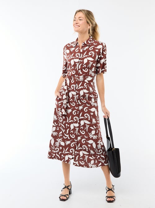 Vestido largo estilo camisa con cinturón para anudar - Kiabi
