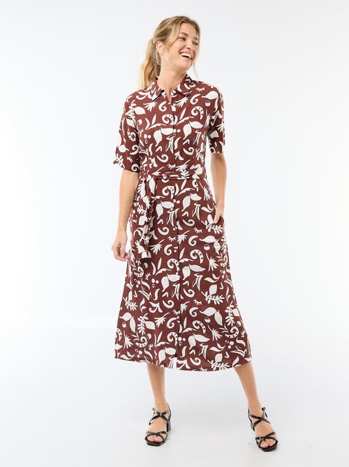 Vestido largo estilo camisa con cinturón para anudar - Kiabi