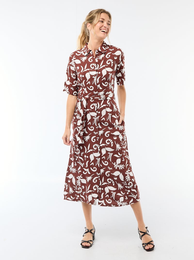 Vestido largo estilo camisa con cinturón para anudar Marron - Kiabi