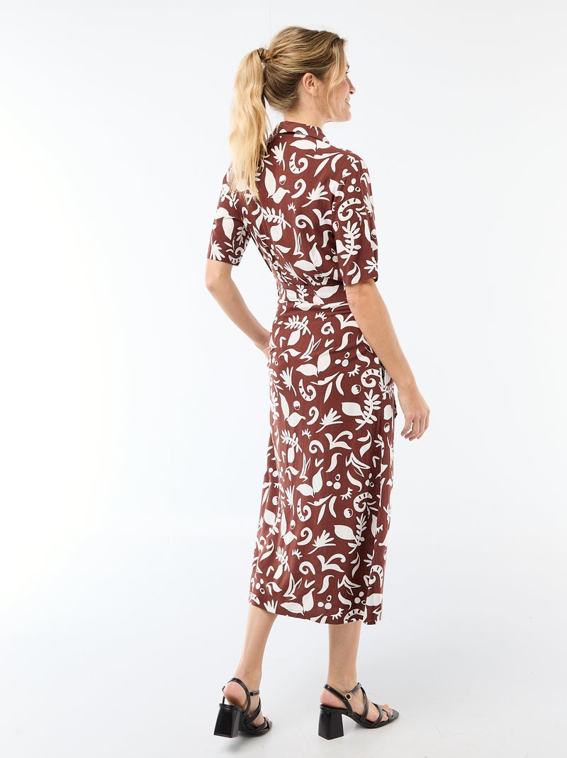 Vestido largo estilo camisa con cinturón para anudar Marron - Kiabi