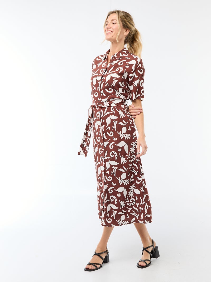 Vestido largo estilo camisa con cinturón para anudar Marron - Kiabi