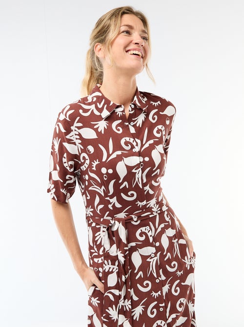 Vestido largo estilo camisa con cinturón para anudar - Kiabi