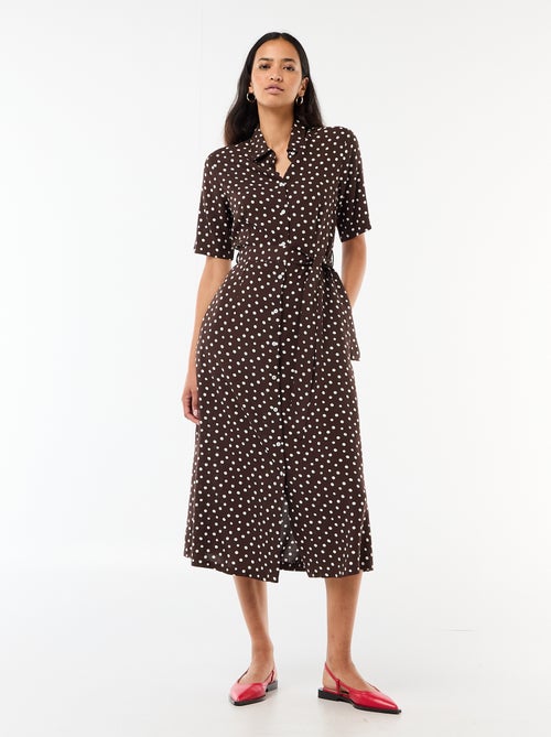 Vestido largo estilo camisa con cinturón para anudar - Kiabi