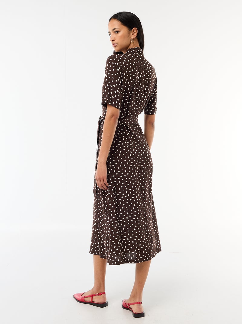 Vestido largo estilo camisa con cinturón para anudar Marron - Kiabi