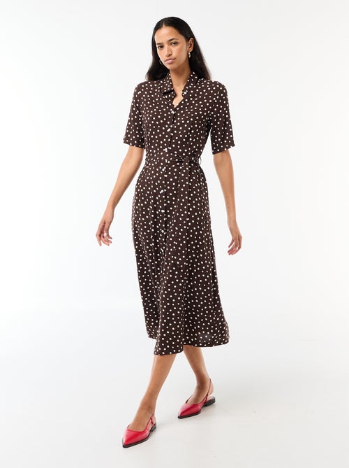 Vestido largo estilo camisa con cinturón para anudar - Kiabi