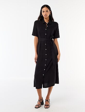 Vestido largo estilo camisa con cinturón para anudar