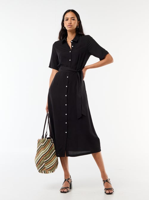 Vestido largo estilo camisa con cinturón para anudar - Kiabi