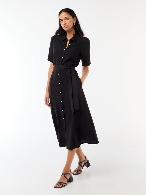 Vestido largo estilo camisa con cinturón para anudar - Kiabi