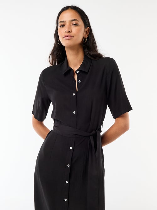 Vestido largo estilo camisa con cinturón para anudar - Kiabi