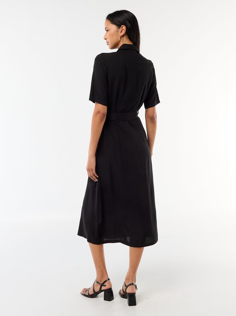 Vestido largo estilo camisa con cinturón para anudar Negro - Kiabi