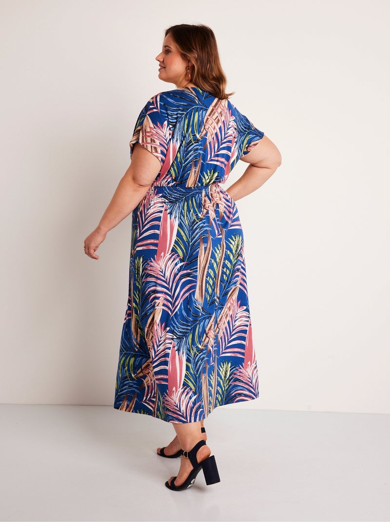 Vestido largo evasé estampado tropical - Afibel Azul - Kiabi